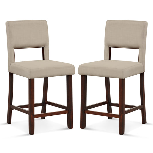 2 Piece Bar Chair Set, Hollowed Back, Rubber Wood Legs, Beige