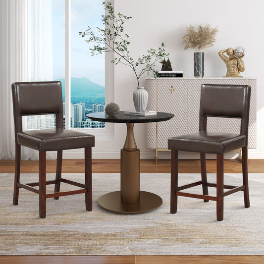 2 Piece Bar Chair Set with Hollowed Back and Rubber Wood Legs, Brown Bar Stools Brown at Gallery Canada