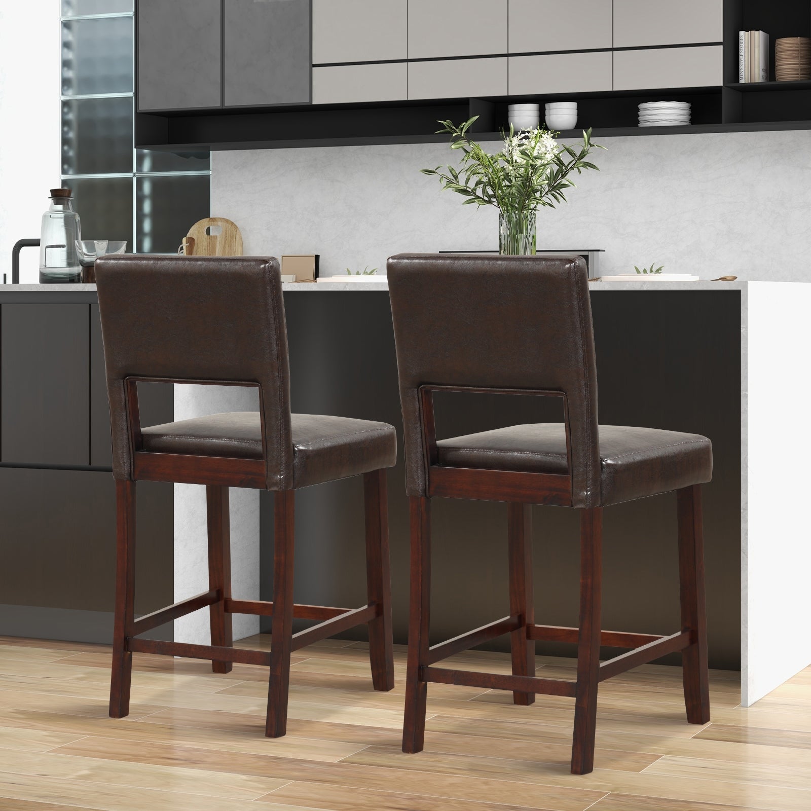 2 Piece Bar Chair Set, Hollowed Back, Rubber Wood Legs, Brown Bar Stools at Gallery Canada