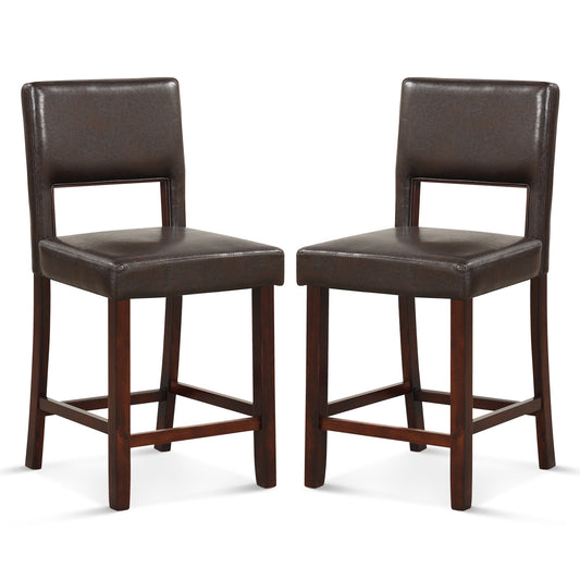 2 Piece Bar Chair Set, Hollowed Back, Rubber Wood Legs, Brown