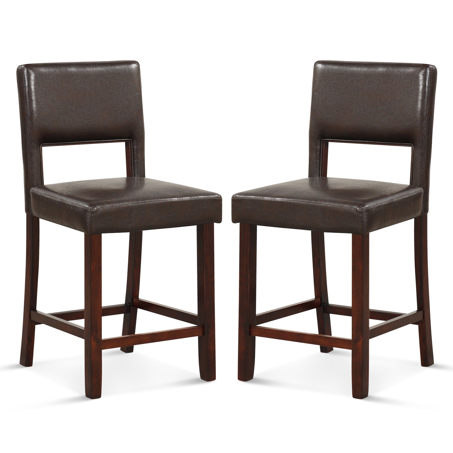 2 Piece Bar Chair Set with Hollowed Back and Rubber Wood Legs, Brown Bar Stools Brown at Gallery Canada