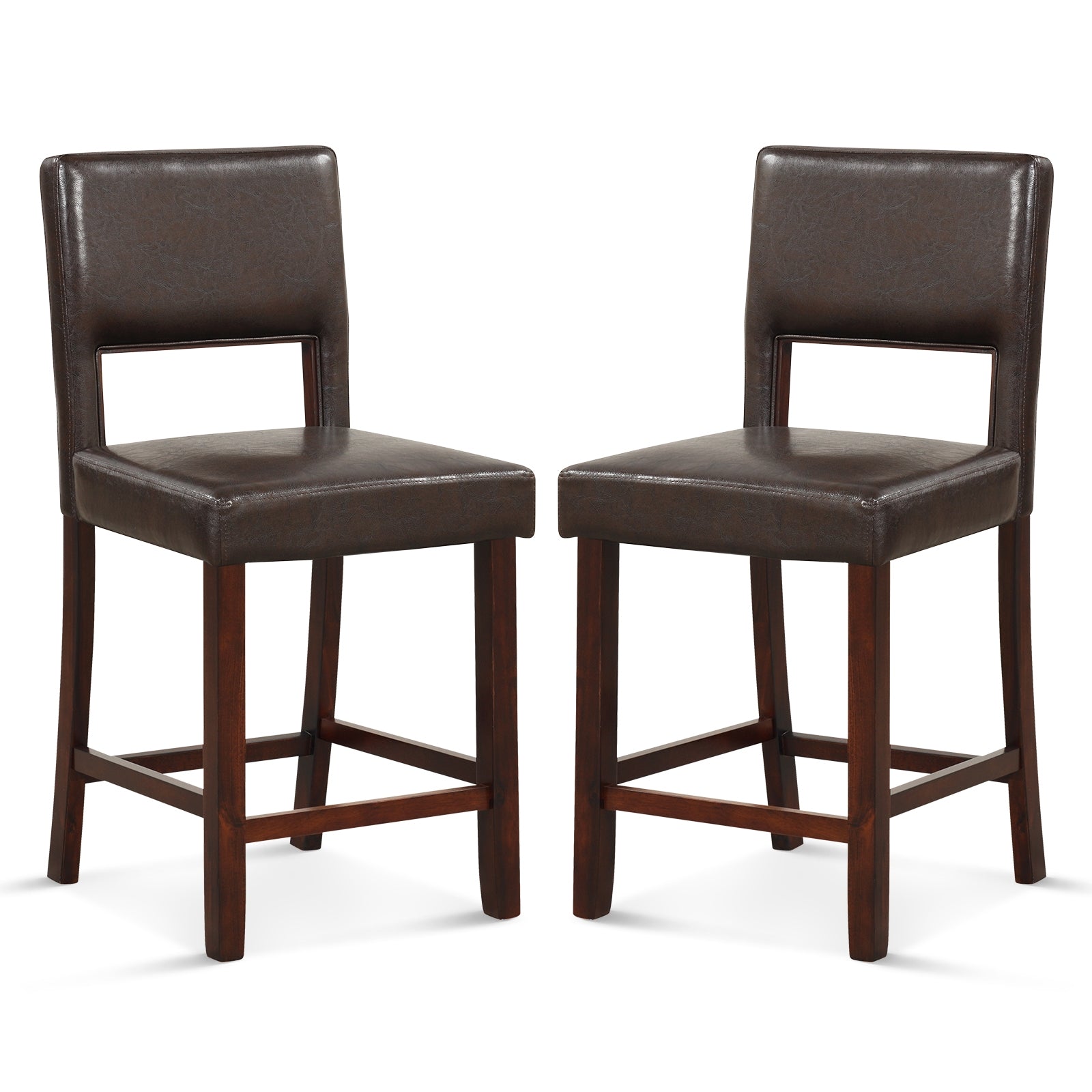 2 Piece Bar Chair Set with Hollowed Back and Rubber Wood Legs, Brown Bar Stools Brown at Gallery Canada