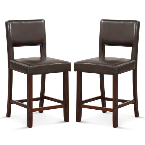 2 Piece Bar Chair Set with Hollowed Back and Rubber Wood Legs, Brown