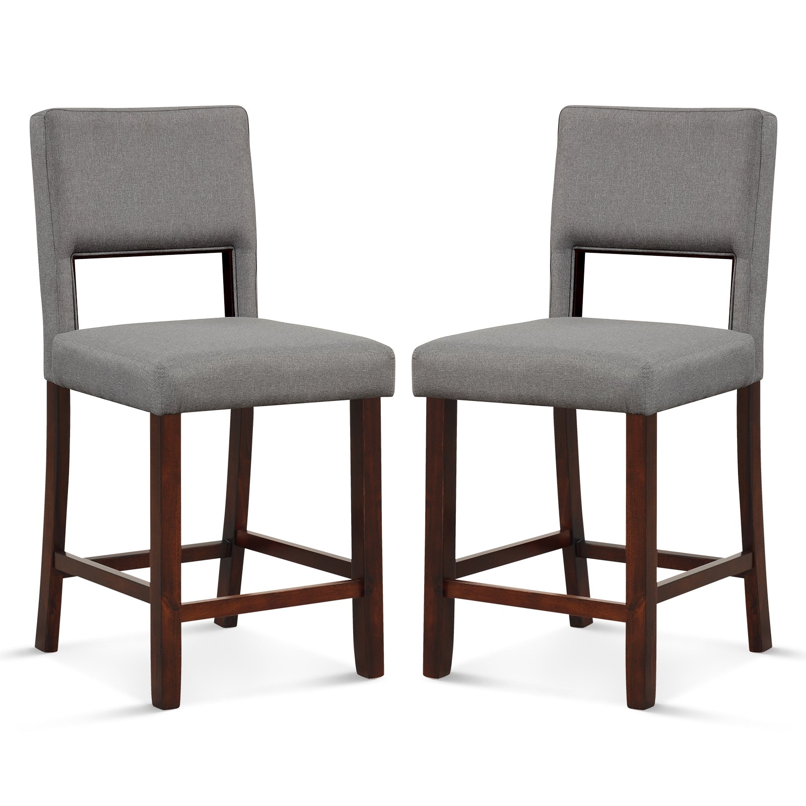 2 Piece Bar Chair Set with Hollowed Back and Rubber Wood Legs, Gray Bar Stools Gray at Gallery Canada