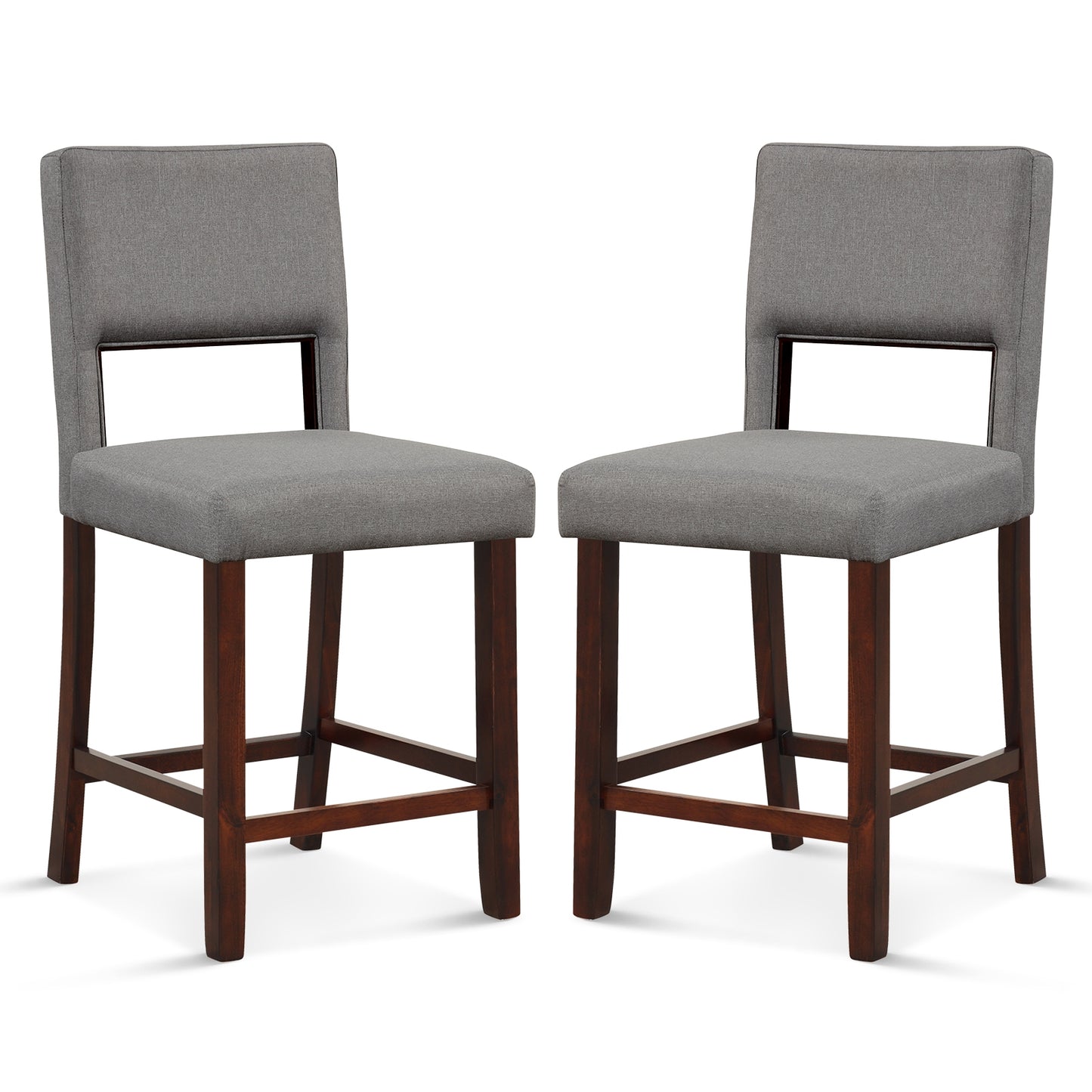2 Piece Bar Chair Set with Hollowed Back and Rubber Wood Legs, Gray Bar Stools Gray at Gallery Canada