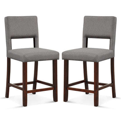 2 Piece Bar Chair Set with Hollowed Back and Rubber Wood Legs, Gray Bar Stools Gray at Gallery Canada