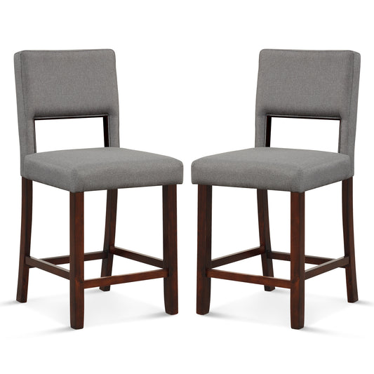 2 Piece Bar Chair Set with Hollowed Back and Rubber Wood Legs, Gray Bar Stools Gray at Gallery Canada