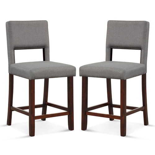 2 Piece Bar Chair Set with Hollowed Back and Rubber Wood Legs, Gray