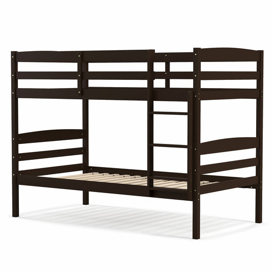 Solid Wood Twin Over Twin Bunk Bed Frame with High Guardrails and Integrated Ladder, Espresso Bunk Bed Frame Espresso at Gallery Canada