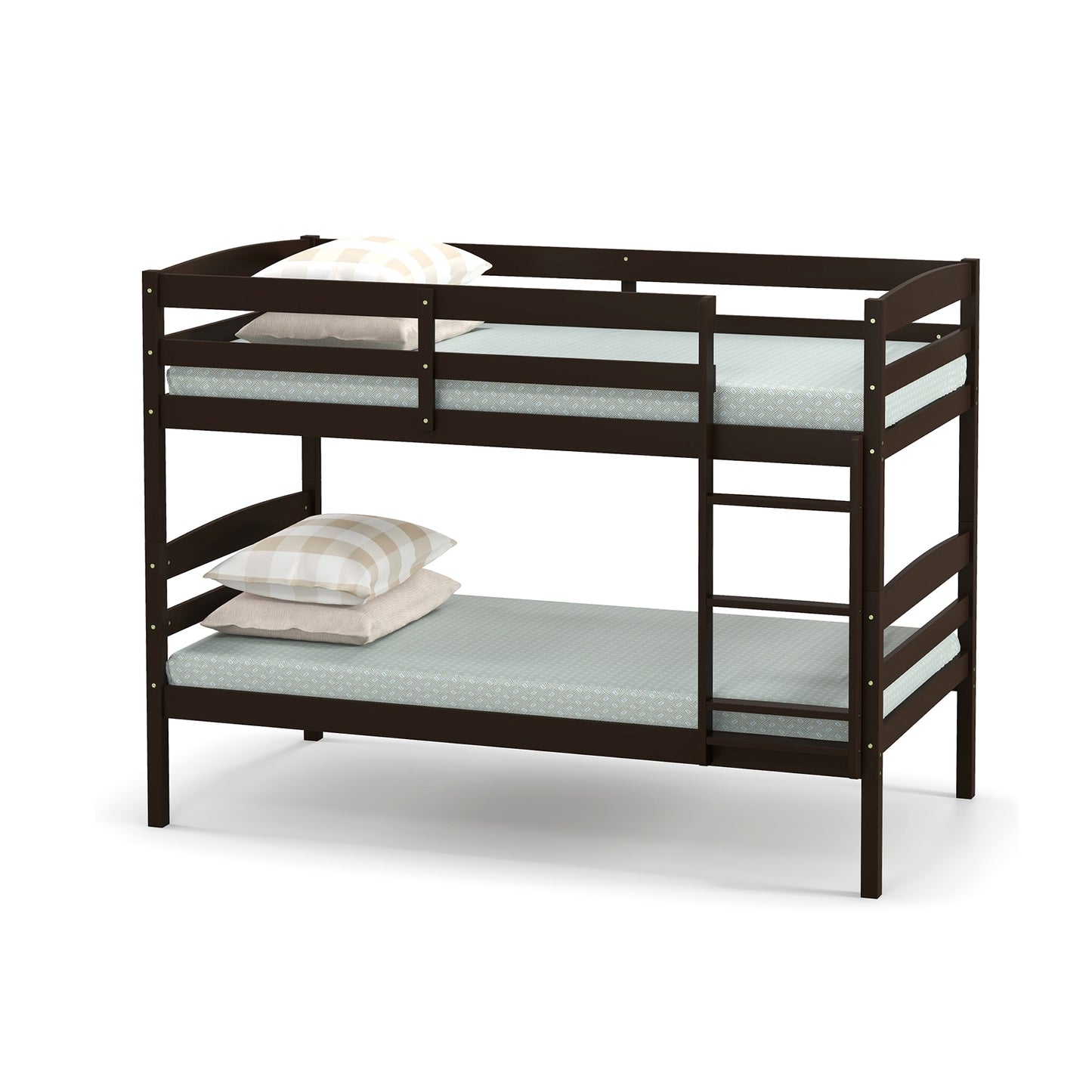 Solid Wood Twin Over Twin Bunk Bed, High Guardrails, Integrated Ladder, Espresso Bunk Bed Frame at Gallery Canada