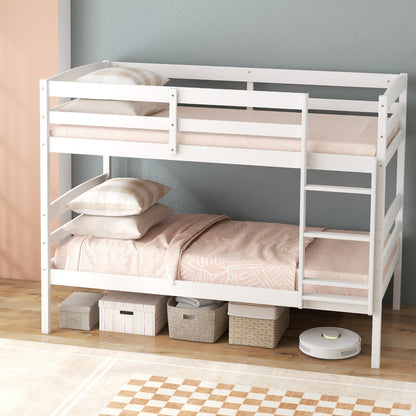 Solid Wood Twin Over Twin Bunk Bed Frame with High Guardrails and Integrated Ladder, White Bunk Bed Frame at Gallery Canada
