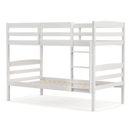 Solid Wood Twin Over Twin Bunk Bed Frame with High Guardrails and Integrated Ladder, White Bunk Bed Frame at Gallery Canada