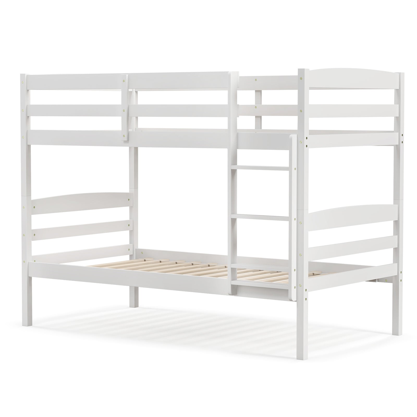 Solid Wood Twin Over Twin Bunk Bed Frame with High Guardrails and Integrated Ladder, White Bunk Bed Frame White at Gallery Canada