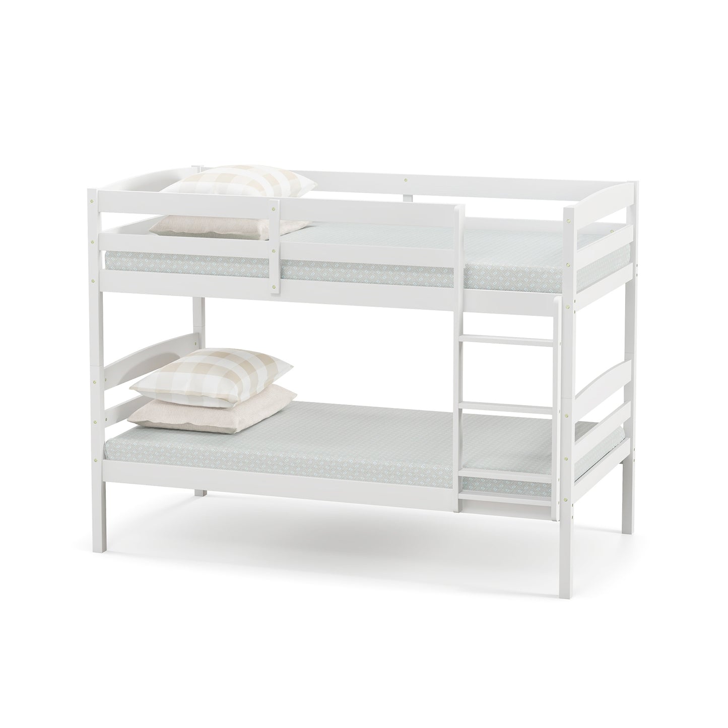 Solid Wood Twin Over Twin Bunk Bed Frame with High Guardrails and Integrated Ladder, White Bunk Bed Frame at Gallery Canada