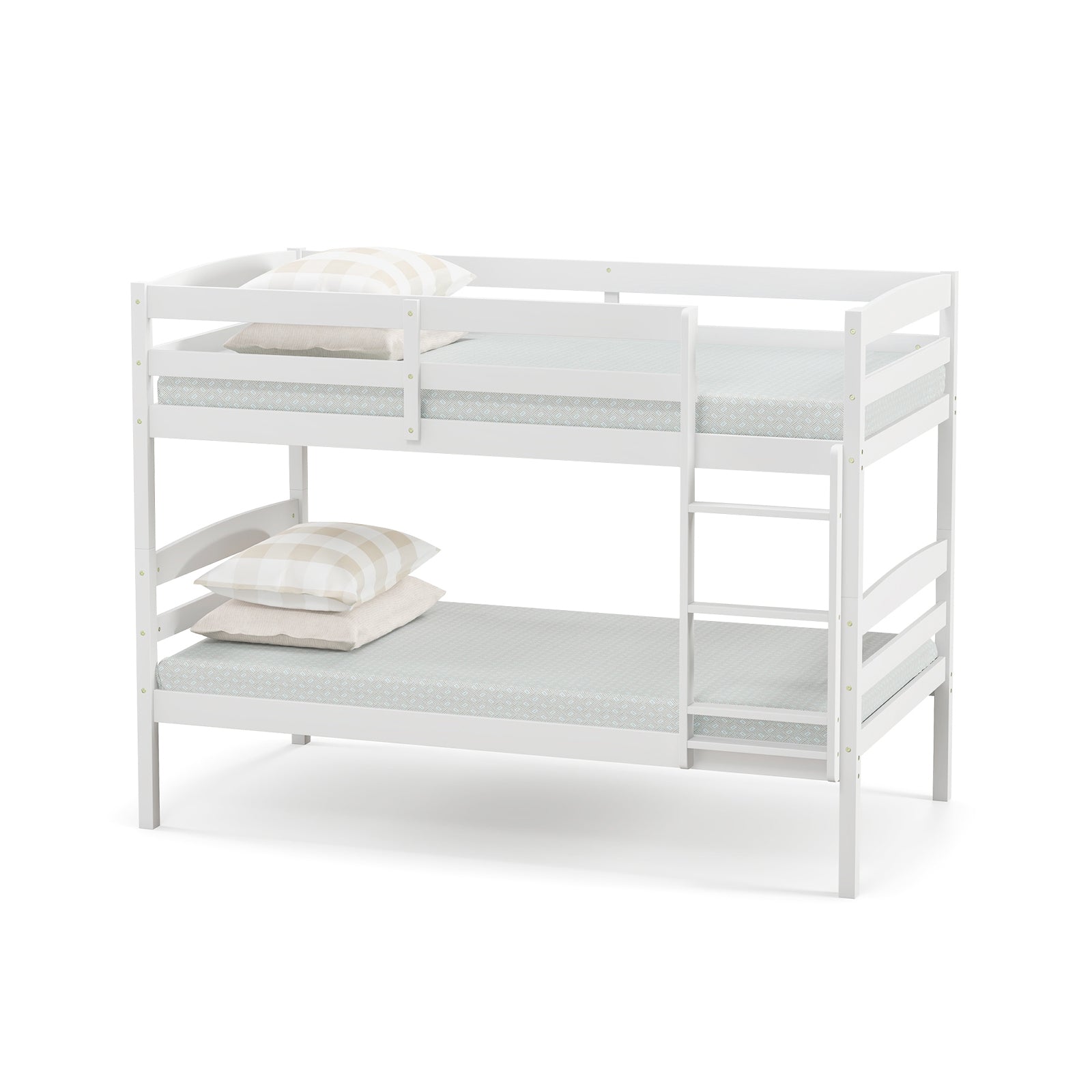 Solid Wood Twin Over Twin Bunk Bed Frame with High Guardrails and Integrated Ladder, White Bunk Bed Frame at Gallery Canada