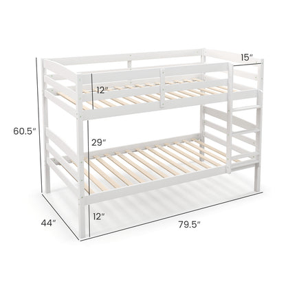 Solid Wood Twin Over Twin Bunk Bed Frame with High Guardrails and Integrated Ladder, White Bunk Bed Frame at Gallery Canada