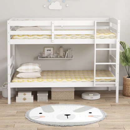 Solid Wood Twin Over Twin Bunk Bed Frame with High Guardrails and Integrated Ladder, White Bunk Bed Frame at Gallery Canada