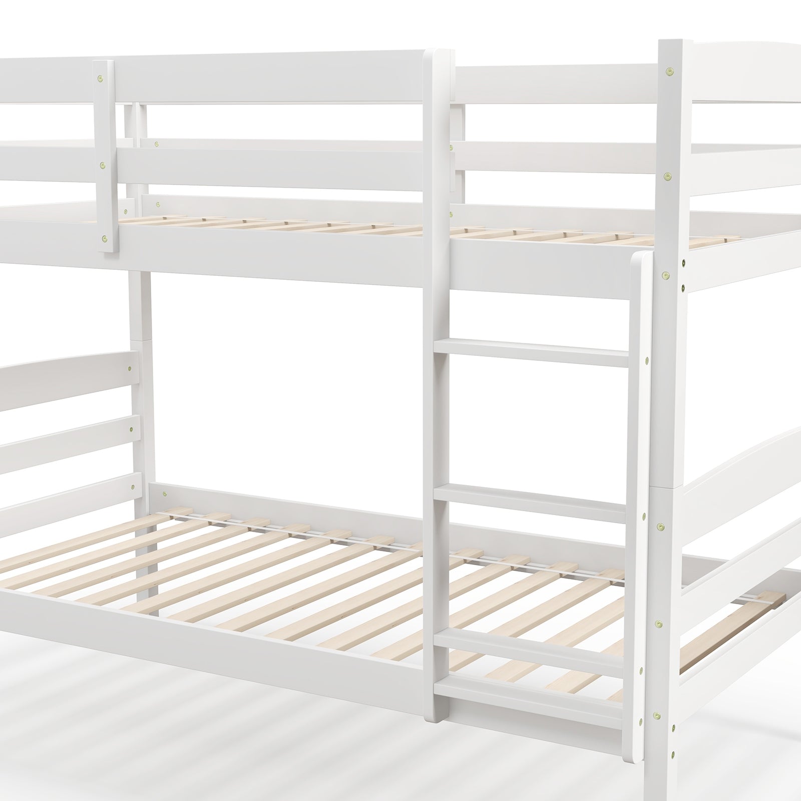 Solid Wood Twin Over Twin Bunk Bed Frame with High Guardrails and Integrated Ladder, White Bunk Bed Frame at Gallery Canada