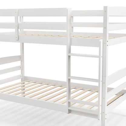 Solid Wood Twin Over Twin Bunk Bed Frame with High Guardrails and Integrated Ladder, White Bunk Bed Frame at Gallery Canada