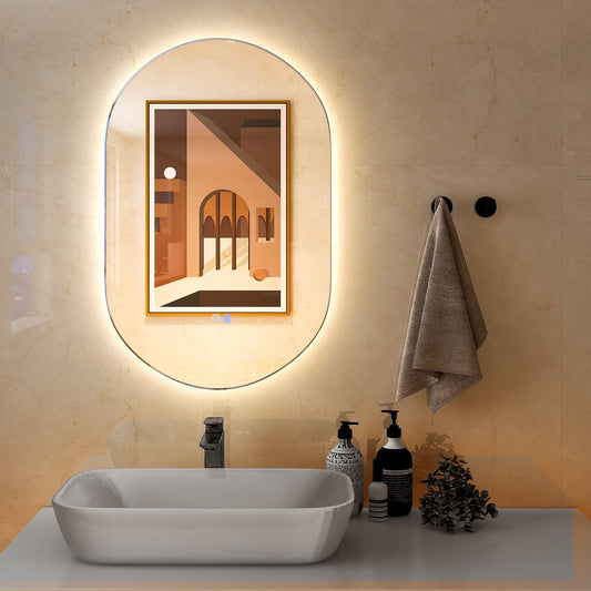 Oval LED Wall Mirror Backlit Dimmable Bathroom Wall Mounted Mirror, Silver at Gallery Canada