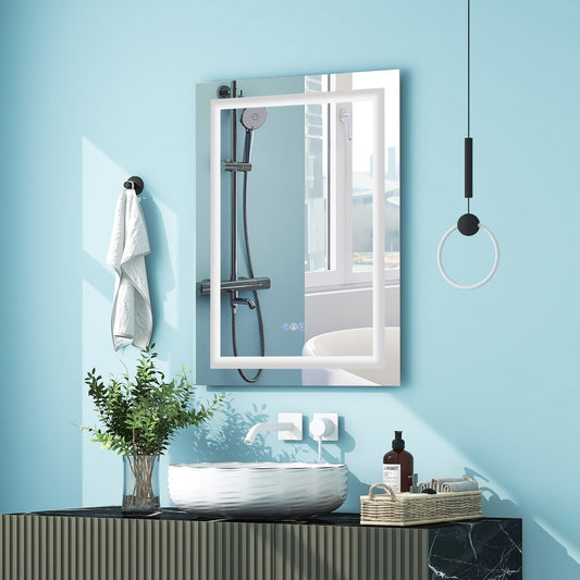 32 Inch x 24 Inch Bathroom Anti-Fog Wall Mirror with Colorful Light, Silver - Gallery Canada