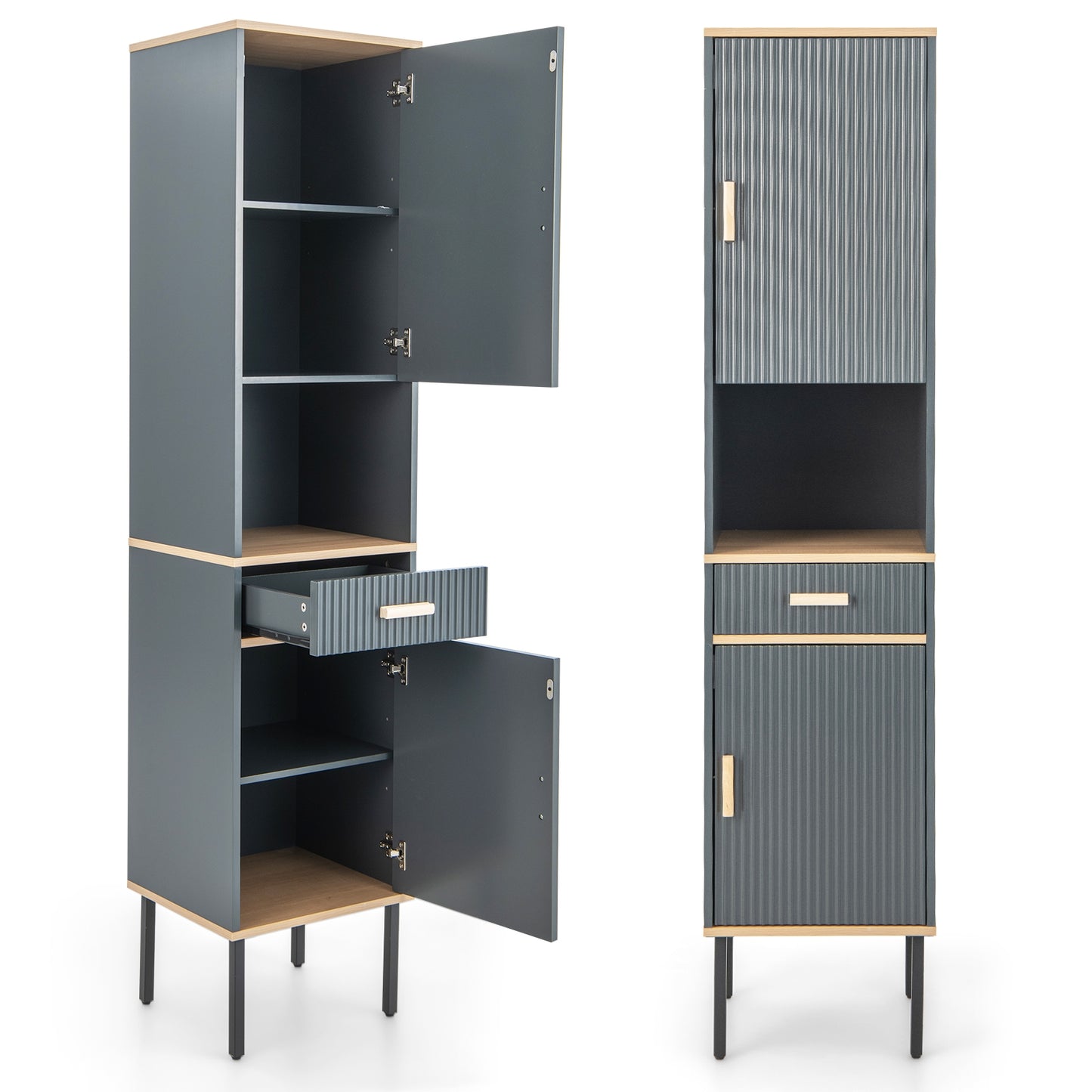 Free-Standing Bathroom Cabinet, Narrow Linen, Doors And Drawer, Gray Floor Cabinets Gray at Gallery Canada