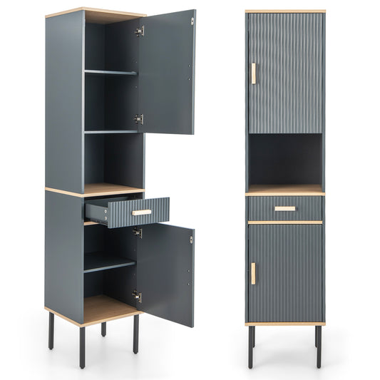 Free-Standing Bathroom Cabinet, Narrow Linen, Doors And Drawer, Gray Floor Cabinets Gray at Gallery Canada