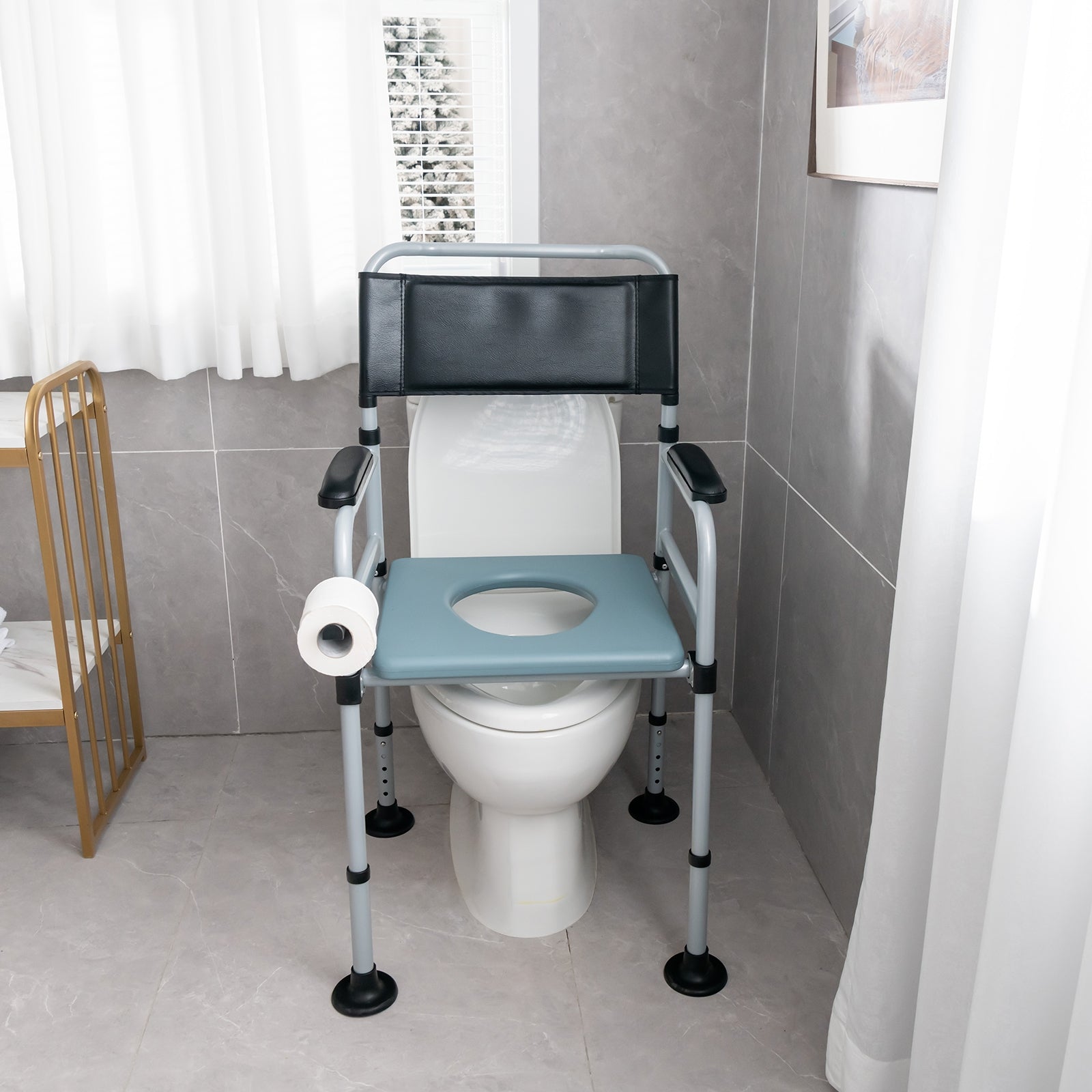4-in-1 Folding Bedside Commode Chair with Detachable Bucket and Towel Holder, Silver Bath Safety at Gallery Canada