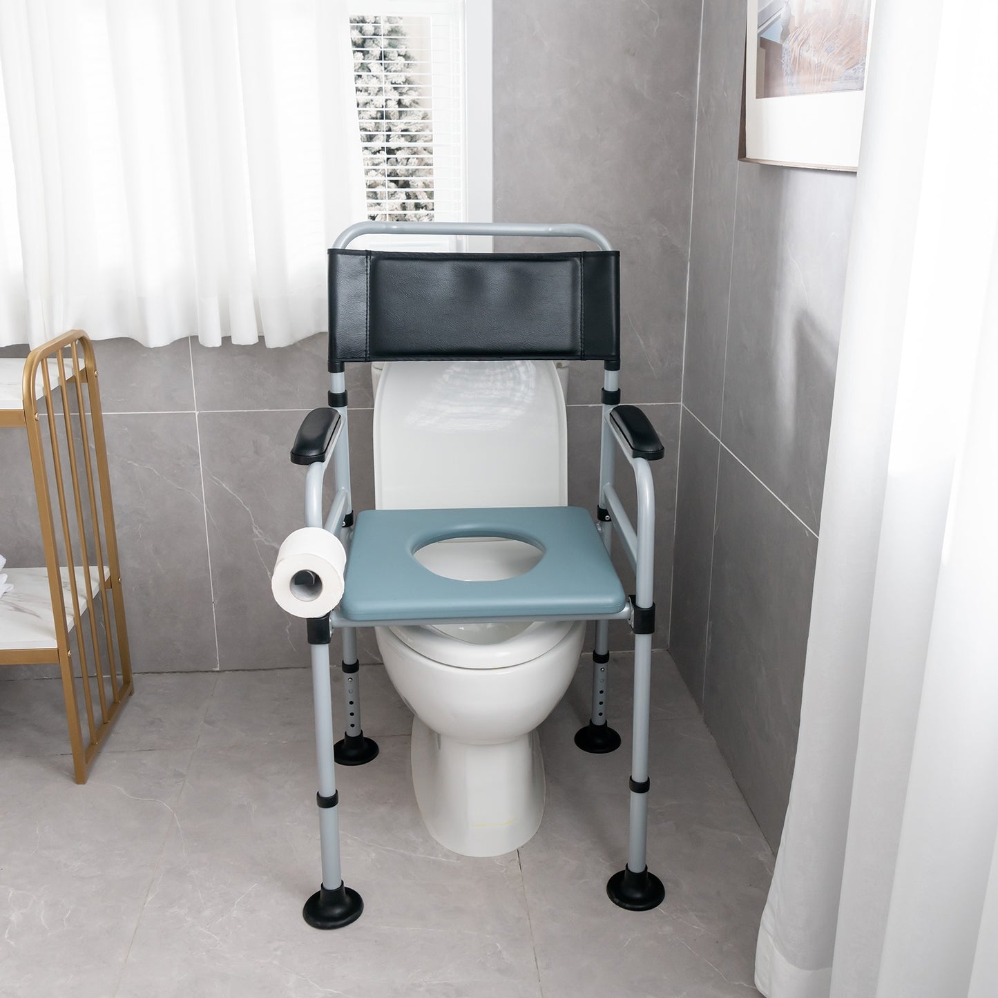 4-in-1 Folding Bedside Commode Chair with Detachable Bucket and Towel Holder, Silver Bath Safety at Gallery Canada