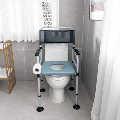4-in-1 Folding Bedside Commode Chair with Detachable Bucket and Towel Holder, Silver Bath Safety at Gallery Canada