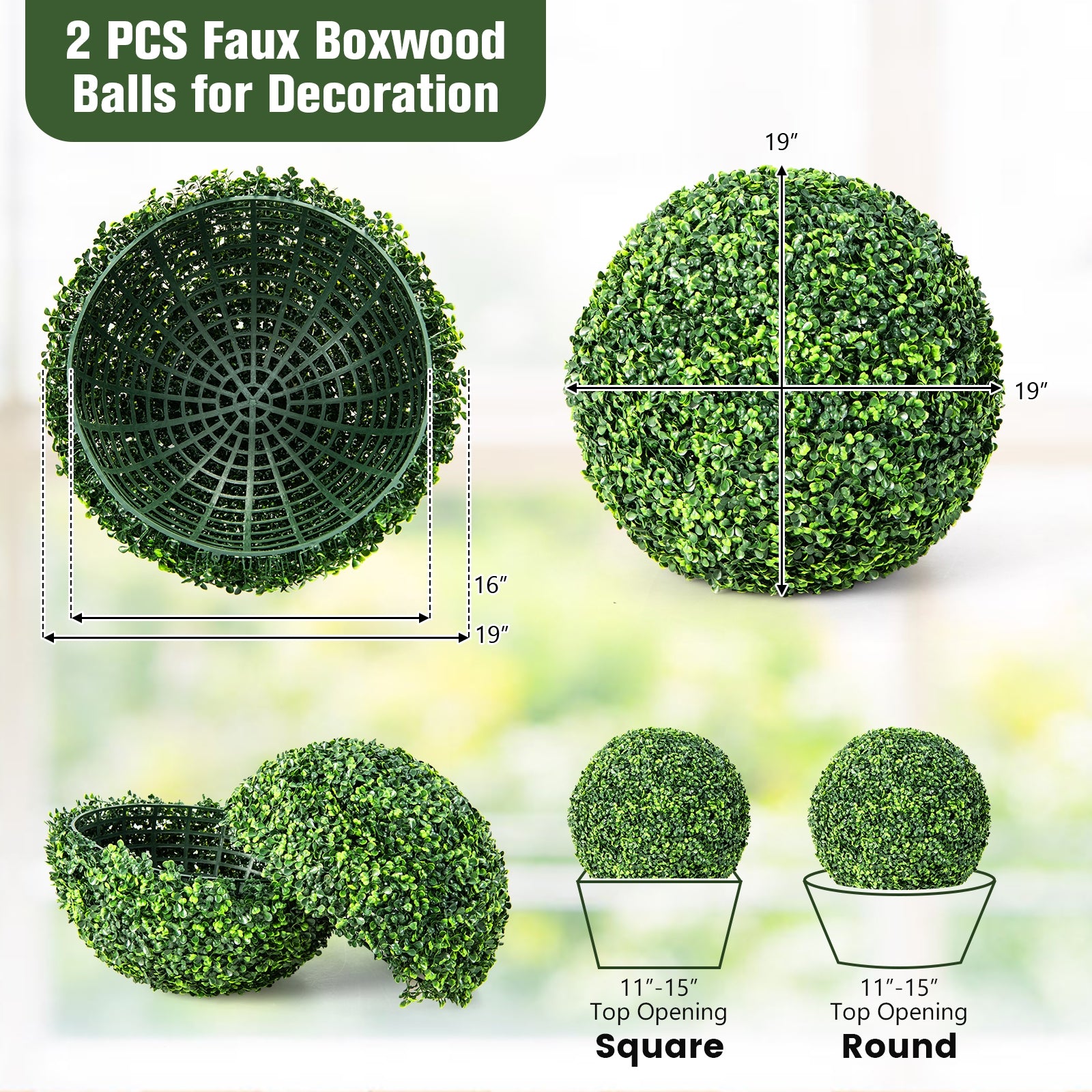 19 Inch Artificial Topiary Balls, Faux Boxwood Plants, Green Faux Plants at Gallery Canada