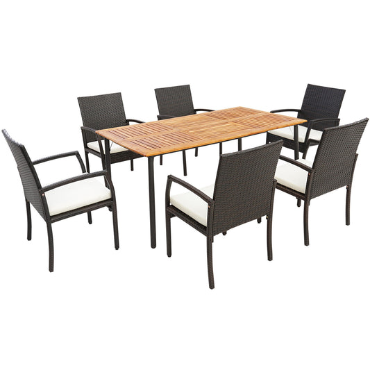 7 Piece Patio Dining Set, Wicker Cushioned, Natural Patio Dining Sets Natural at Gallery Canada