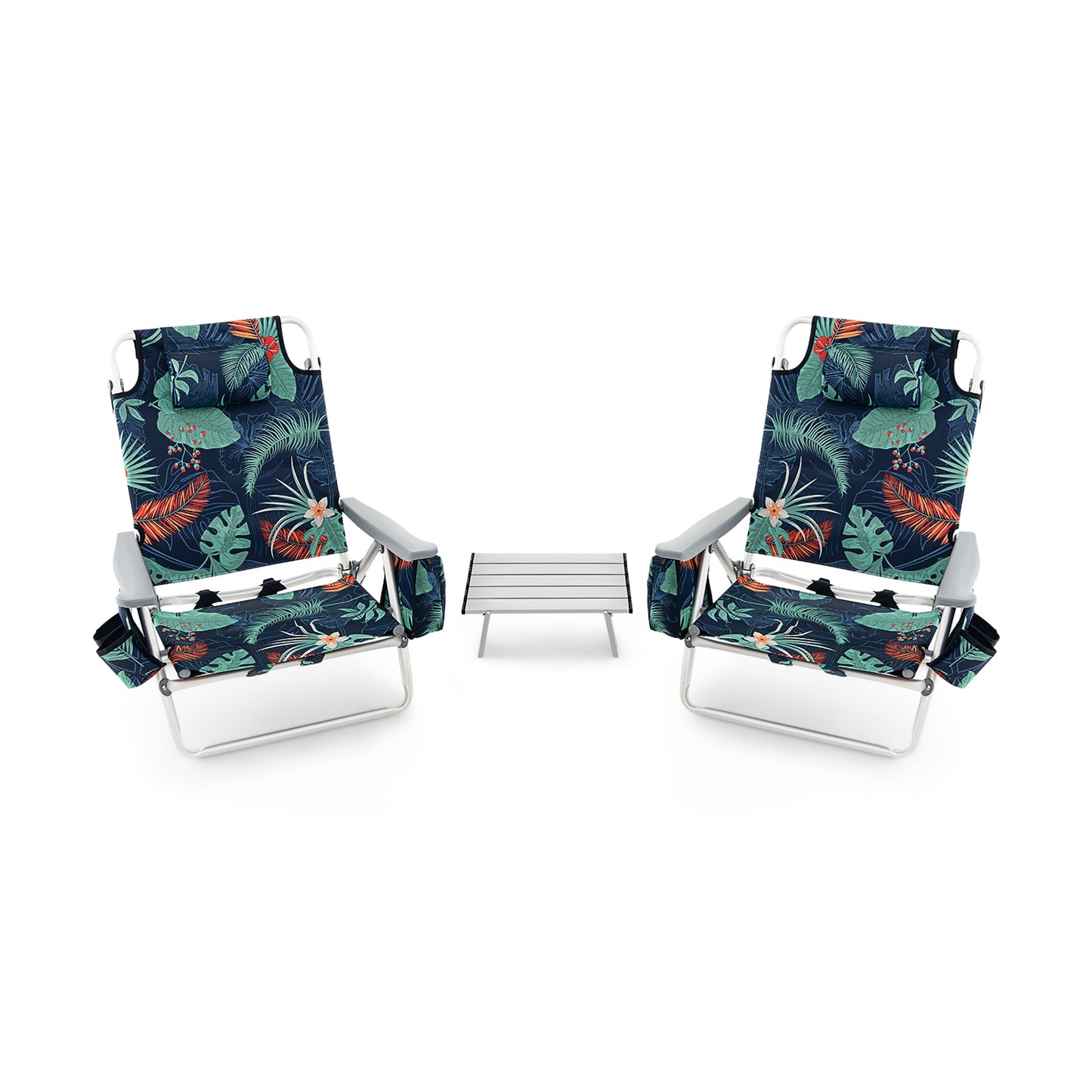 2 Packs 5-Position Outdoor Folding Backpack Beach Table Chair Reclining Chair Set, Green Beach & Lawn Chairs Green at Gallery Canada