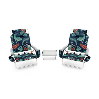 2 Packs 5-Position Outdoor Folding Backpack Beach Table Chair Reclining Chair Set, Green Beach & Lawn Chairs Green at Gallery Canada