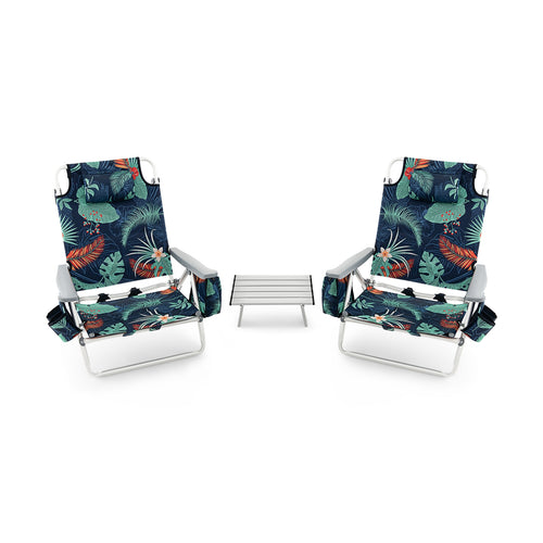 2 Packs 5-Position Outdoor Folding Backpack Beach Table Chair Reclining Chair Set, Green