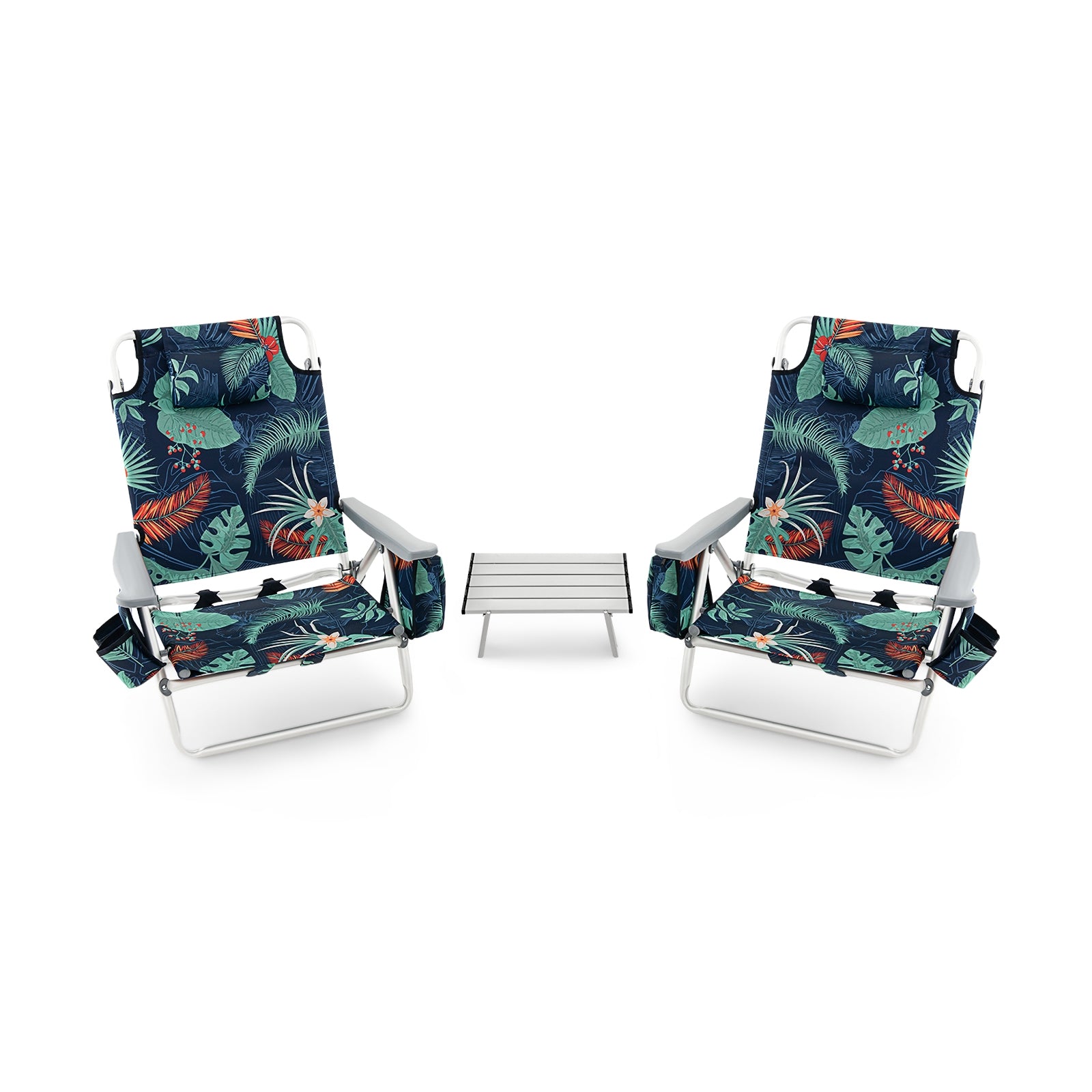 5-Position Folding Backpack Beach Table Chair Set, 2 Packs, Green Beach & Lawn Chairs Green at Gallery Canada