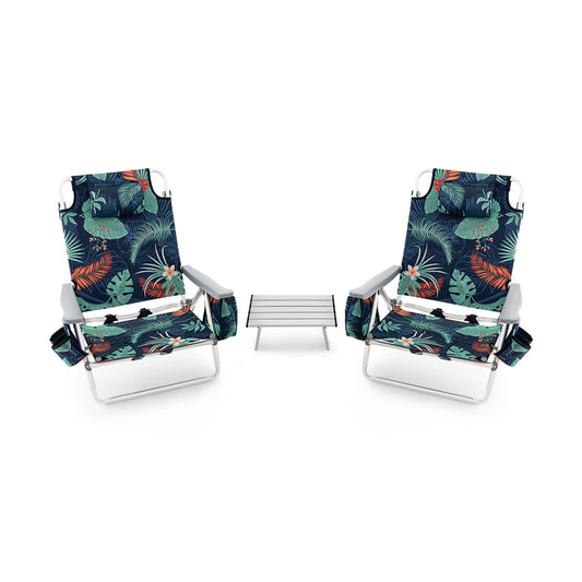 5-Position Folding Backpack Beach Table Chair Set, 2 Packs, Green Beach & Lawn Chairs Green at Gallery Canada