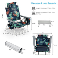 Thumbnail for 2 Packs 5-Position Outdoor Folding Backpack Beach Table Chair Reclining Chair Set - Gallery View 5 of 12