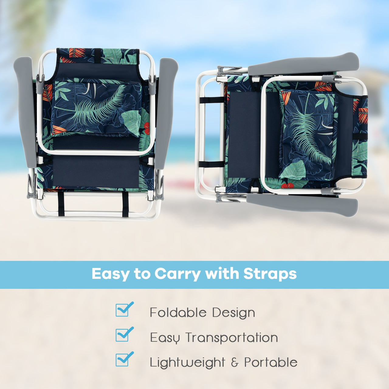2 Packs 5-Position Outdoor Folding Backpack Beach Table Chair Reclining Chair Set - Gallery View 8 of 12