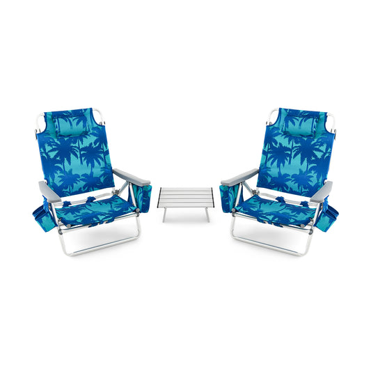 2 Packs 5-Position Outdoor Folding Backpack Beach Table Chair Reclining Chair Set, Navy Beach & Lawn Chairs Navy at Gallery Canada