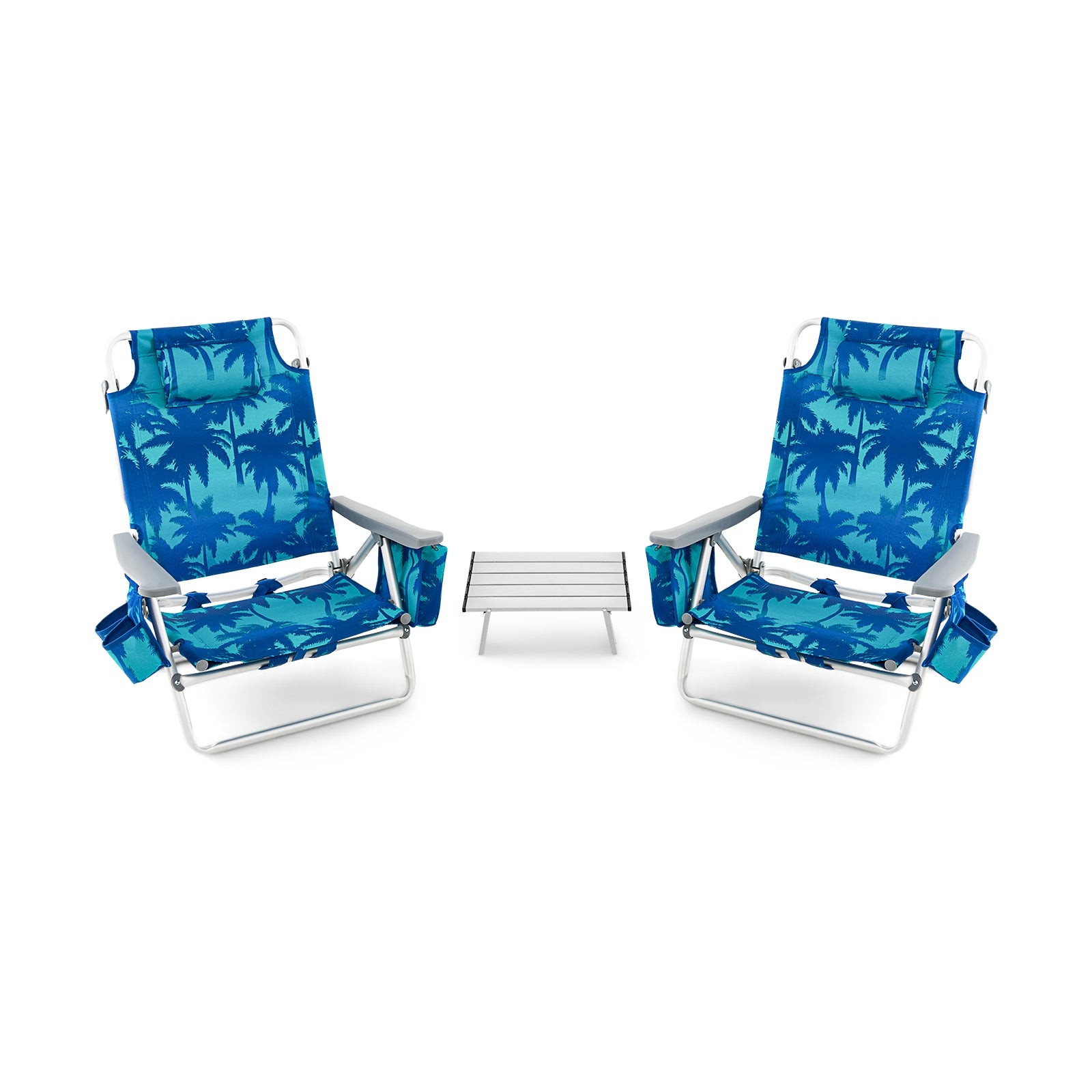 2 Packs 5-Position Outdoor Folding Backpack Beach Table Chair Reclining Chair Set, Navy Beach & Lawn Chairs at Gallery Canada