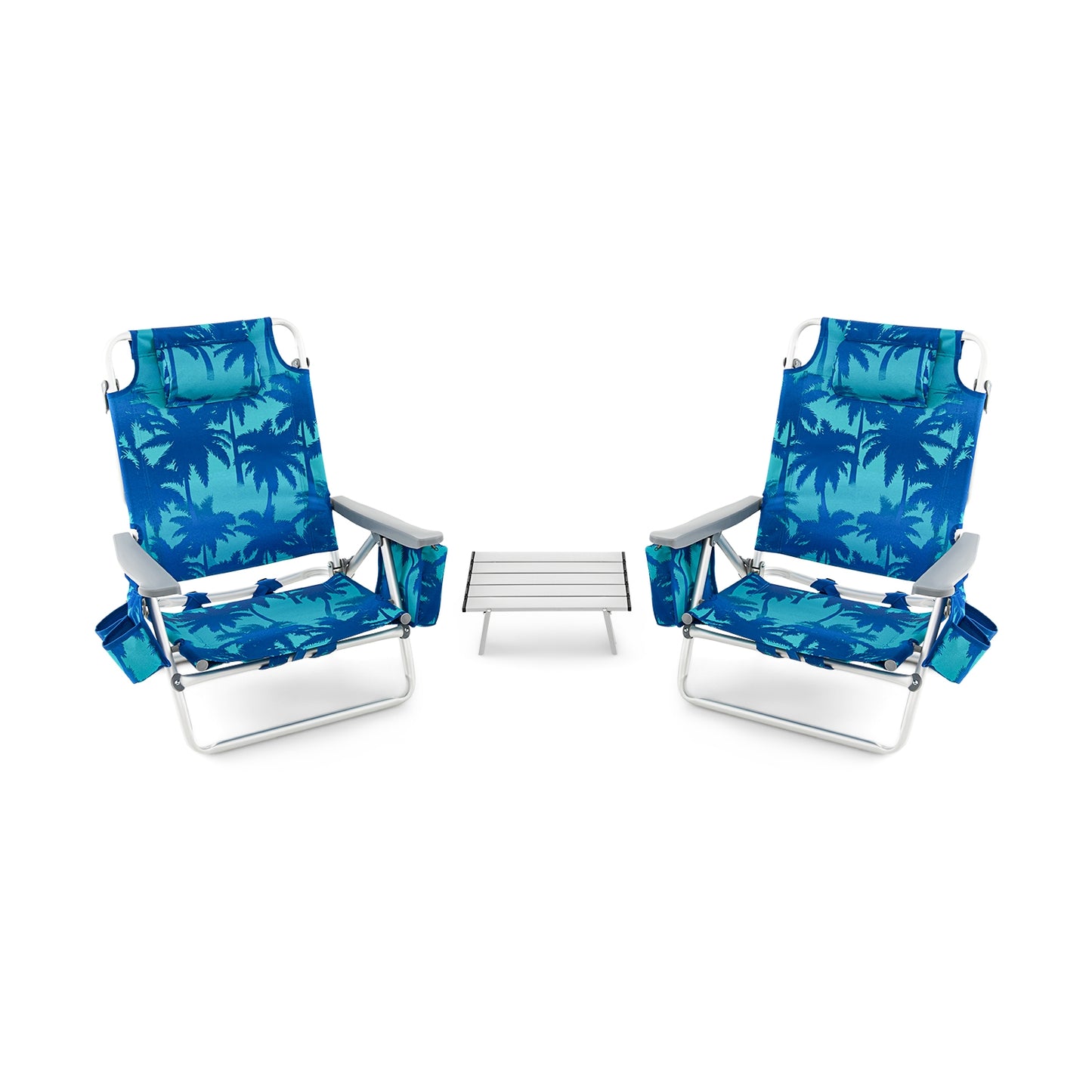 2 Packs 5-Position Outdoor Folding Backpack Beach Table Chair Reclining Chair Set, Navy Beach & Lawn Chairs at Gallery Canada