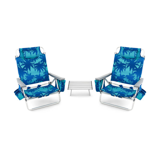 2 Pack 5-Position Folding Beach Chair, Navy