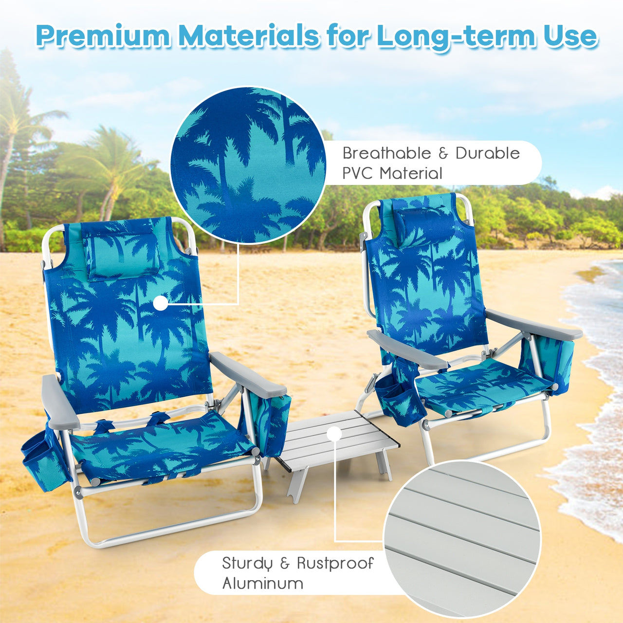 2 Packs 5-Position Outdoor Folding Backpack Beach Table Chair Reclining Chair Set - Gallery View 6 of 12