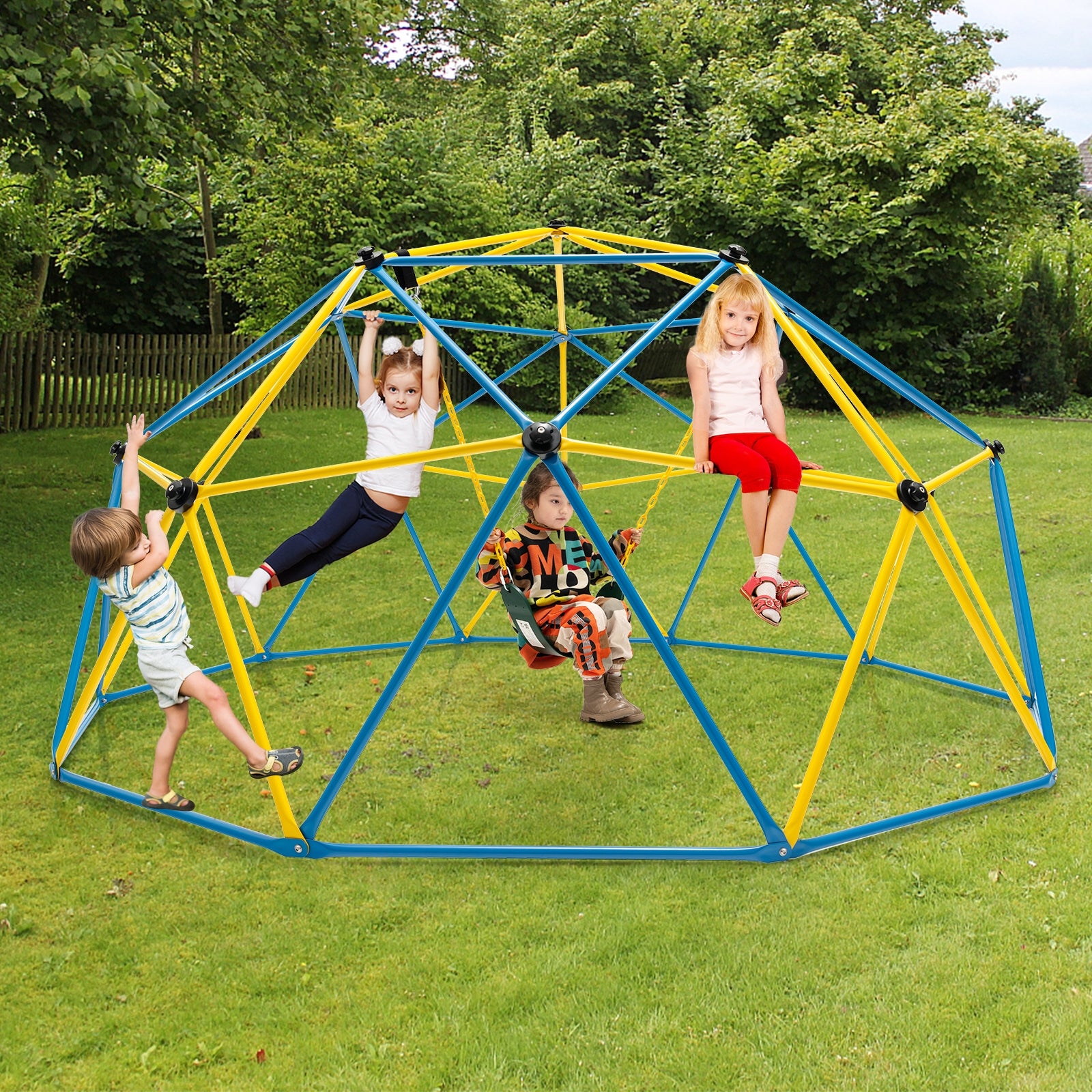 10 Feet Dome Climber with Swing and 800 Lbs Load Capacity, Multicolor Climbers & Slides at Gallery Canada