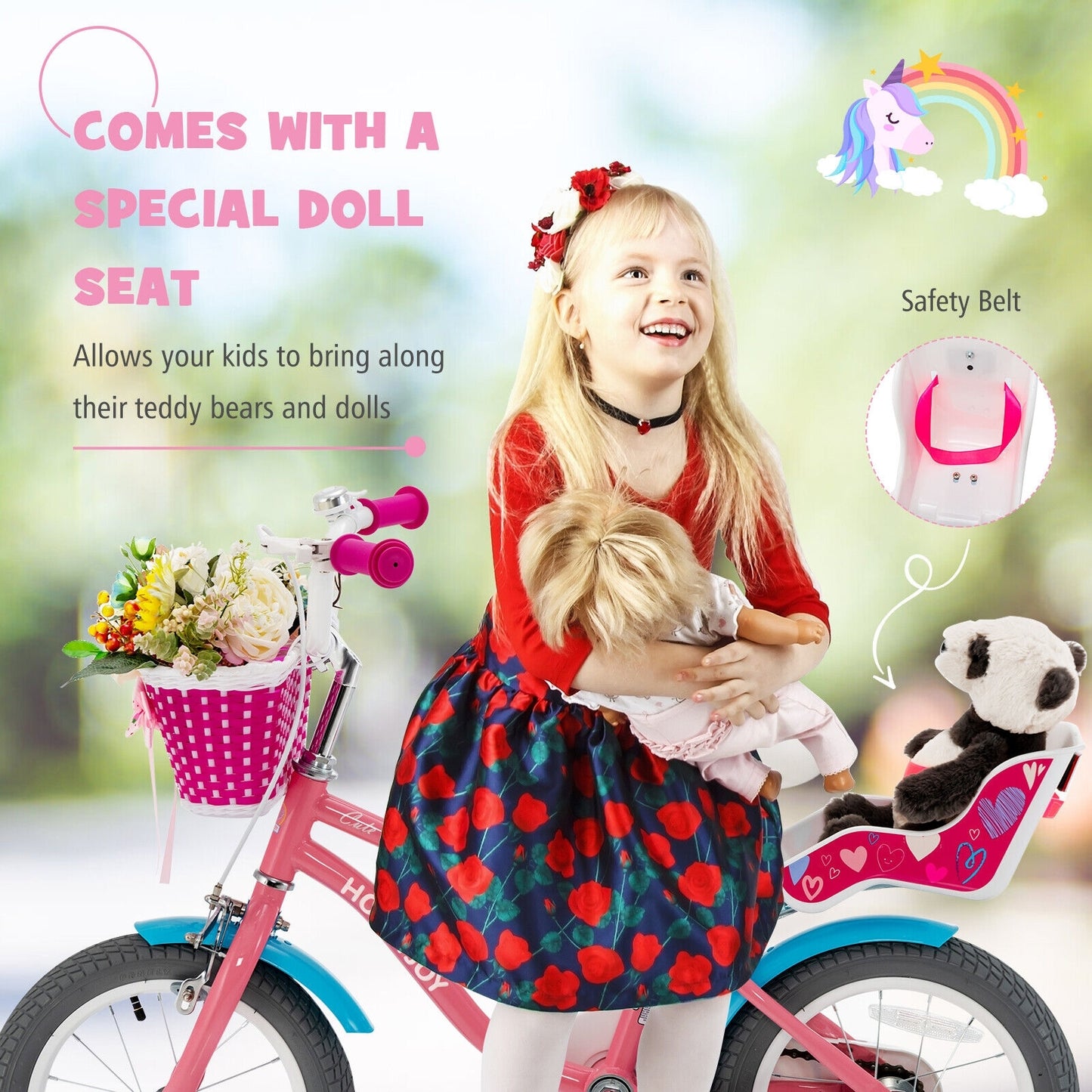 Kids Bicycle with Training Wheels and Basket for Boys and Girls Age 3-9 Years-14 inches, Pink Kids Bike at Gallery Canada