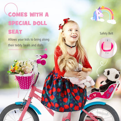 Kids Bicycle with Training Wheels and Basket for Boys and Girls Age 3-9 Years-14 inches, Pink Kids Bike at Gallery Canada