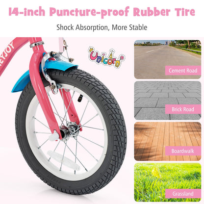 Kids Bicycle with Training Wheels and Basket for Boys and Girls Age 3-9 Years-14 inches, Pink Kids Bike at Gallery Canada