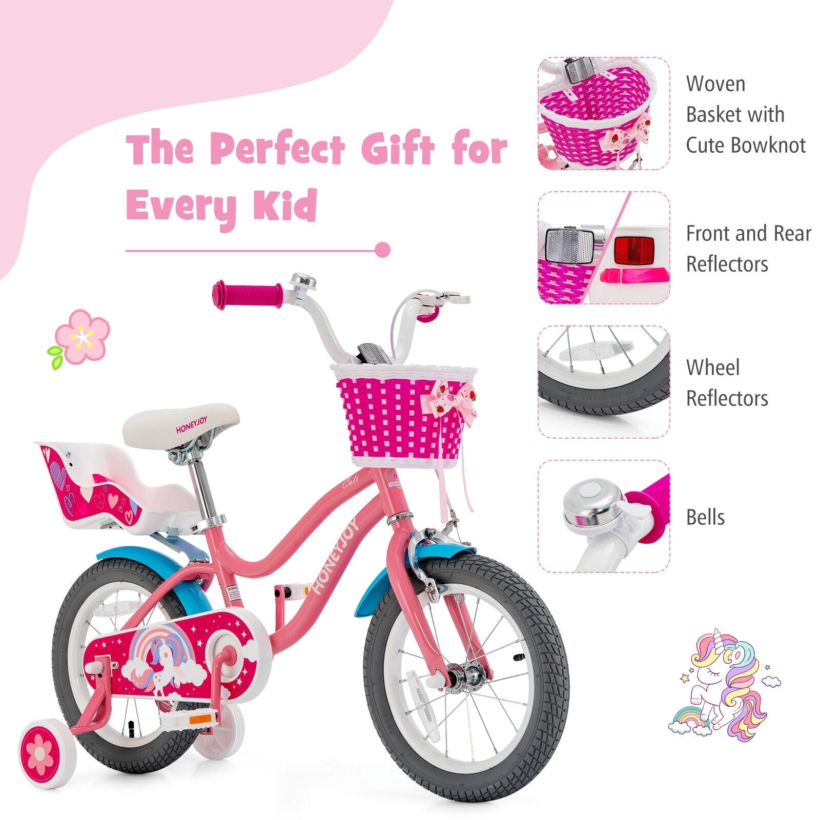 Kids Bicycle with Training Wheels and Basket for Boys and Girls Age 3-9 Years-14 inches, Pink Kids Bike at Gallery Canada