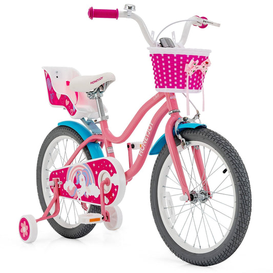 Kids Bicycle with Training Wheels and Basket for Boys and Girls Age 3-9 Years-18", Pink - Gallery Canada